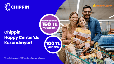 1-31 Mayıs 2026 tarihleri arasında World Mobil'e özel Chippin uygulaması üzerinden Kim Market'te 3 farklı günde yapacağınız 500 TL ve üzeri alışverişinize Chippin'de geçerli 150 TL Worldpuan ve 100 TL ChipPuan!