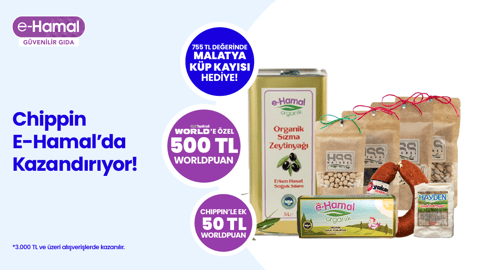 e-Hamal.com'da 3.000 TL alışverişinize 500 TL Worldpuan ve 755 TL değerinde Malatya Küp Kayısı! Üstelik Chippin uygulaması üzerinden e-Hamal.com'dan yapacağınız alışverişinize ek 50 TL Worldpuan!