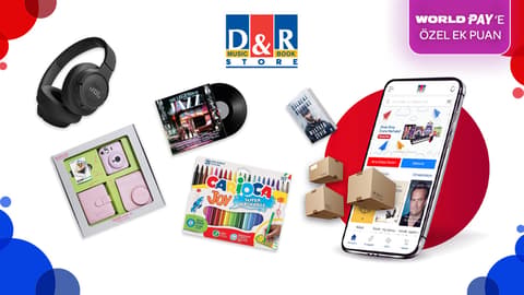 World'e özel tek seferde yapılacak 1.500 TL ve üzeri D&R alışverişlerinize 200 TL, World Pay ile ek 100 TL, toplam 300 TL D&R Puan fırsatını kaçırmayın! Üstelik 7 taksit!