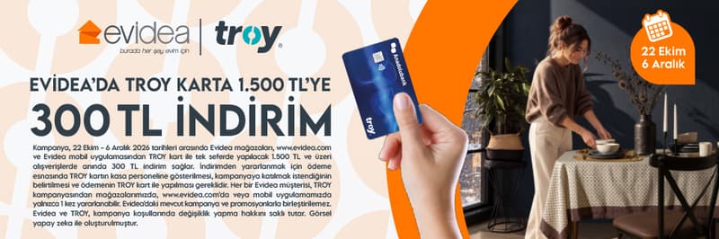 Evidea'da Anadolubank TROY karta 1.500 TL'ye 300 TL İndirim Fırsatı