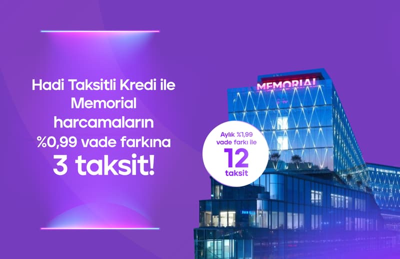 Hadi Taksitli Sağlık Kredisi ile Memorial harcamaların %0,99 vade farkına 3 taksit!