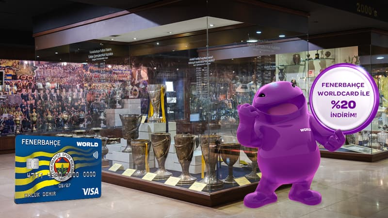 Fenerbahçe Worldcard ile 1 Eylül – 31 Ekim 2026 tarihleri arasında lacivert tur, sarı tur ve müze turunda yapacağınız harcamalarda %20, toplamda 100 TL'ye varan indirim fırsatını kaçırmayın!
